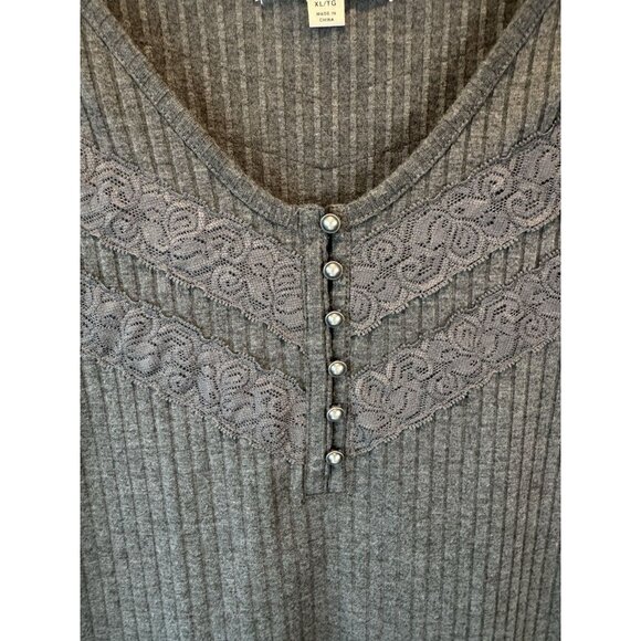 Idyllwind Womens Gray Pearl Button Ribbed Knit Lace Henley Top XL Dark Coquette - Picture 3 of 9